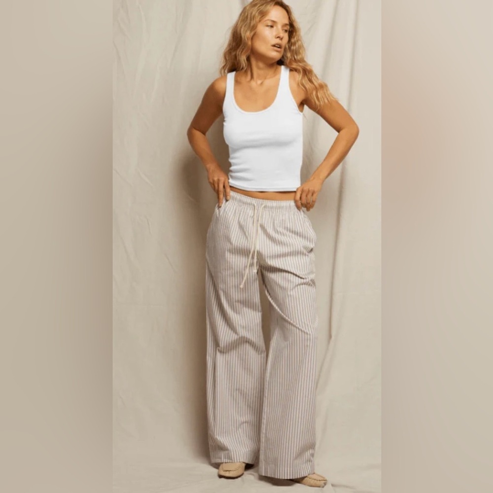 Perfectwhitetee Andi Cotton Poplin Stripe Wide Leg Pants Sz M